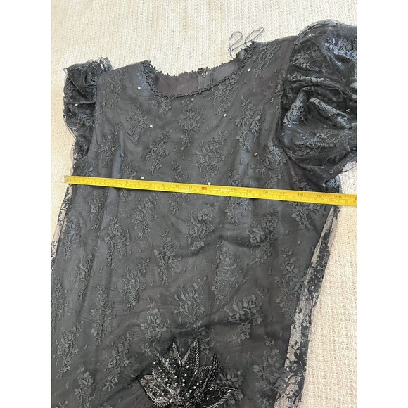 VTG USA 80's Maya Jornot for Michael Marcella Black Lace Pearl Sequin Dress 16 - Picture 6 of 8